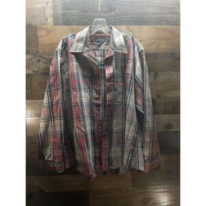 Vintage Mervyn's Shirt Men's Large Multi Plaid Single Needle Threading Button Up